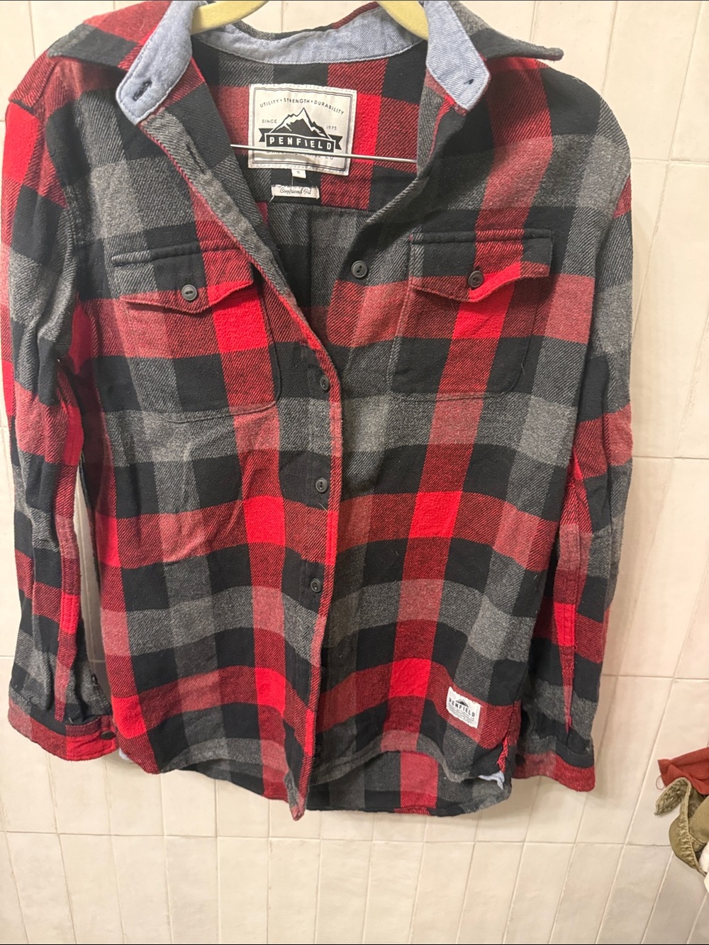 Penfield Red and Black Plaid Button-Down Shirt